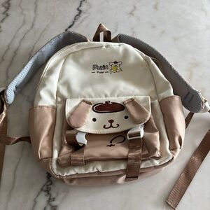 Pompom Purin school backpack cream and brown
